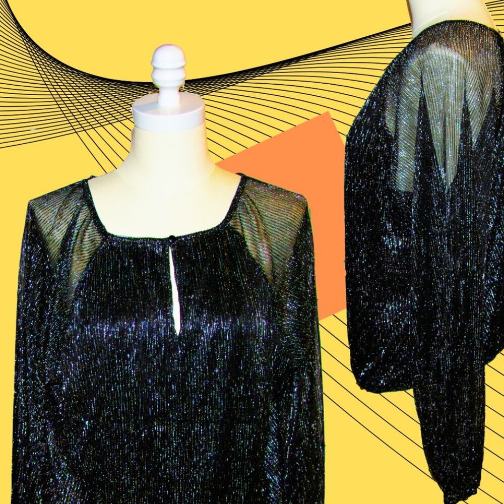 Top Blouse Womens SizeM Medium Black Metallic Formal Evening Party